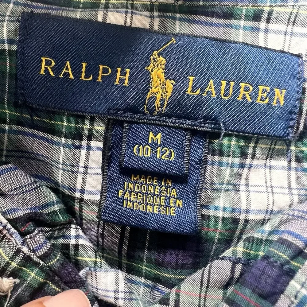 Ralph Lauren Shirt Boys Size M (10-12) Blue Green Tartan Plaid Button Down Polo